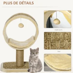 Arbre à chat rond style cosy chic avec coussin et souris suspendue