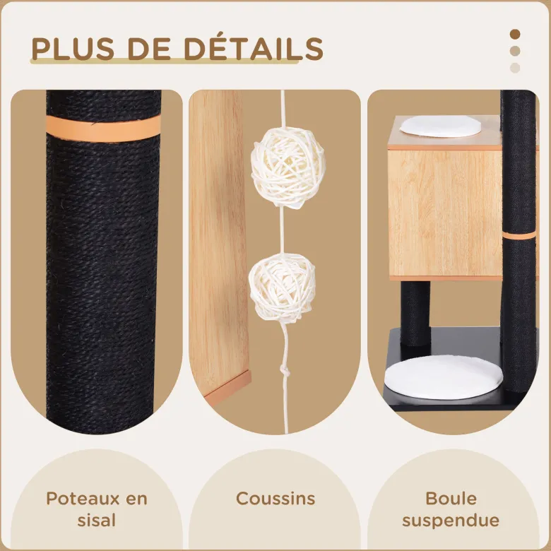Arbre à chats design contemporain noir hêtre blanc