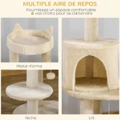 Arbre à chats griffoirs plateformes niche jeu boule suspendue