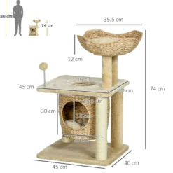 Arbre à chat style cosy chic 2 coussins inclus quenouille sisal naturel beige