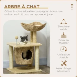 Arbre à chat style cosy chic 2 coussins inclus quenouille sisal naturel beige