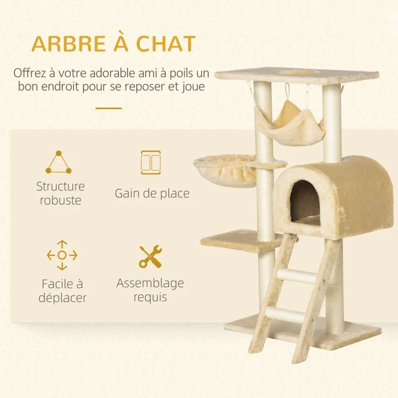 Arbre à chat style cosy chic nombreux équipements beige