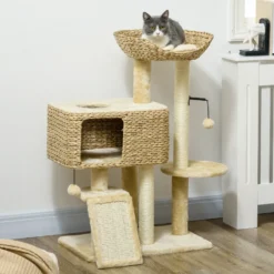 Arbre à chat style cosy chic peluche beige jacinthe d'eau