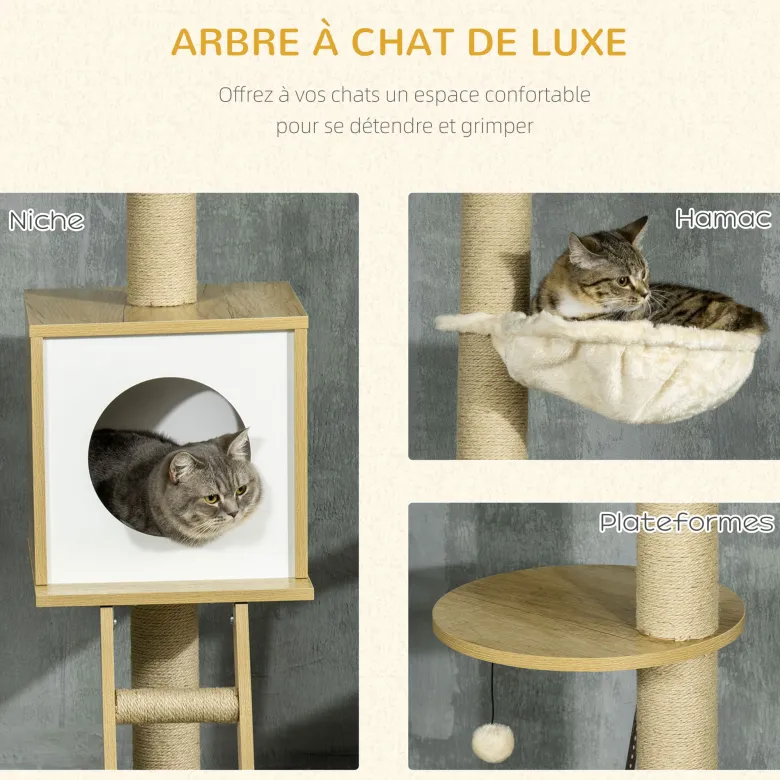 Arbres à chat 2 pièces style nordique - hauteur réglable - bois clair jute