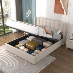 Arlington lit coffre design 160x200cm en velours beige