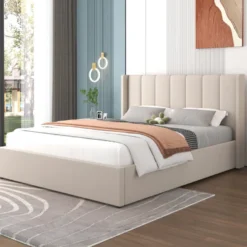 Arlington lit coffre design 160x200cm en velours beige
