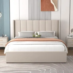 Arlington lit coffre design 160x200cm en velours beige