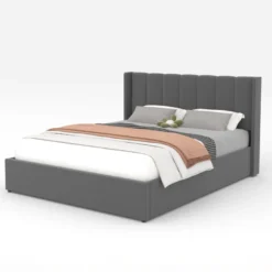 Arlington lit coffre design 160x200cm en velours gris