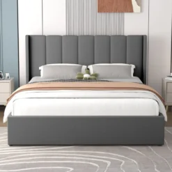 Arlington lit coffre design 160x200cm en velours gris