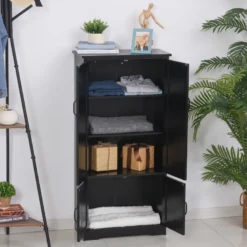 Armoire de cuisine multi-rangements 2 placards 3 étagères