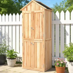 Armoire de jardin bois 4 portes 4 niv. Rangement toit bitumé