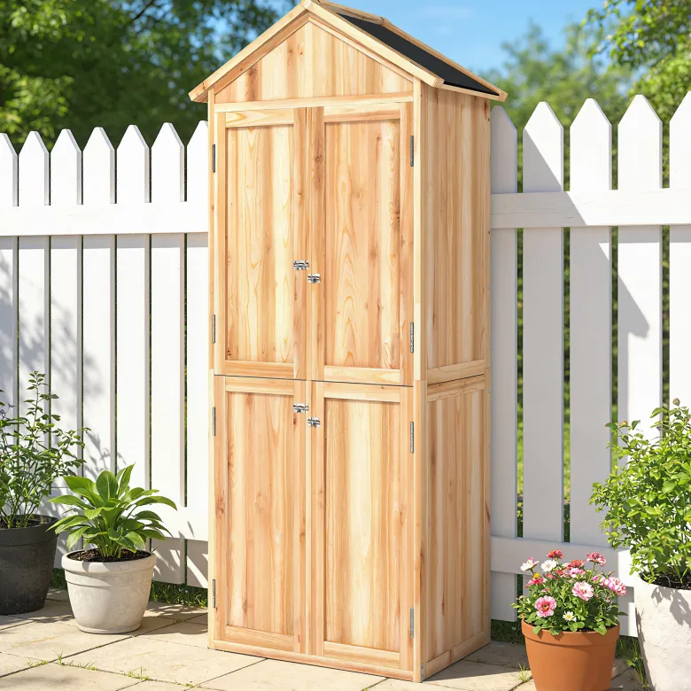 Armoire de jardin bois 4 portes 4 niv. Rangement toit bitumé