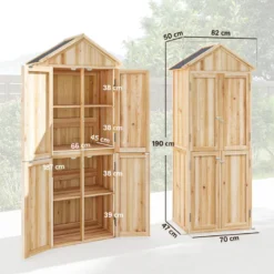 Armoire de jardin bois 4 portes 4 niv. Rangement toit bitumé