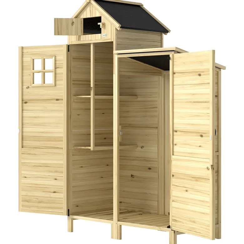 Armoire de jardin en bois 2 + 1 portes toit bitumé