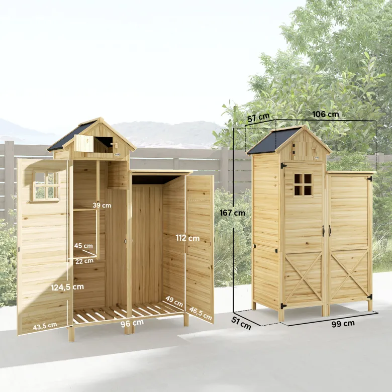Armoire de jardin en bois 2 + 1 portes toit bitumé