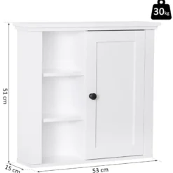 Armoire haute murale 1 porte 3 niches latérales blanc