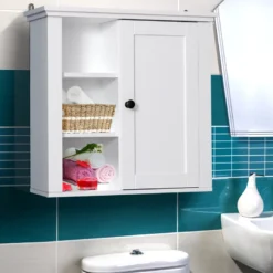 Armoire haute murale 1 porte 3 niches latérales blanc