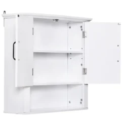 Armoire haute murale 2 portes 2 étagères niche blanc