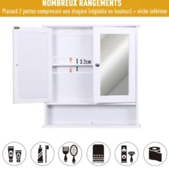 Armoire miroir murale double porte étagère