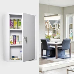 Armoire à pharmacie verrouillable 2 étagères 3 niveaux 2 clés métal blanc