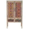 Armoire 2 portes 2 tiroirs en manguier et cannage coloré - massaï