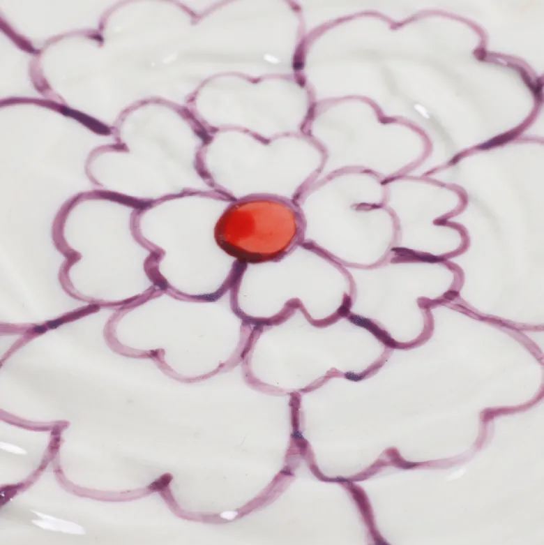 Assiette fleur artisanale en céramique peinte 21 cm