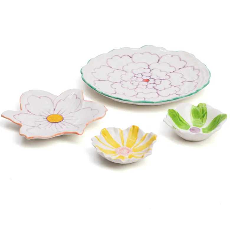 Assiette fleur artisanale en céramique peinte 21 cm
