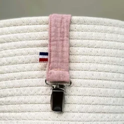 Attache tétine en coton bio teddy rose