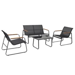 Aurora salon de jardin 4 places en toile de polyester noir