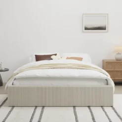 Austin lit avec coffre de rangement 160x200cm velours côtelé beige