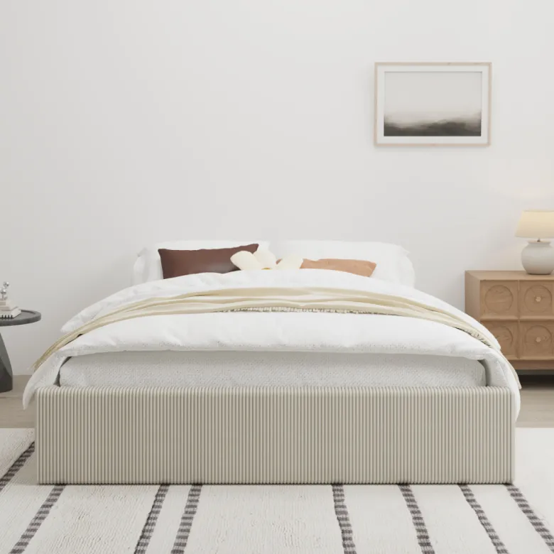 Austin lit avec coffre de rangement 160x200cm velours côtelé beige