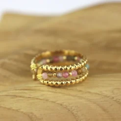 Bague acier inoxydable doré tourmaline
