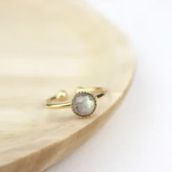 Bague ajustable plaqué or - labradorite