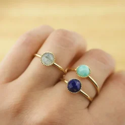 Bague ajustable plaqué or - lapis lazuli