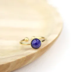 Bague ajustable plaqué or - lapis lazuli