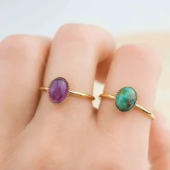 Bague améthyste ovale réglable plaqué or