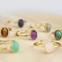 Bague améthyste ovale réglable plaqué or