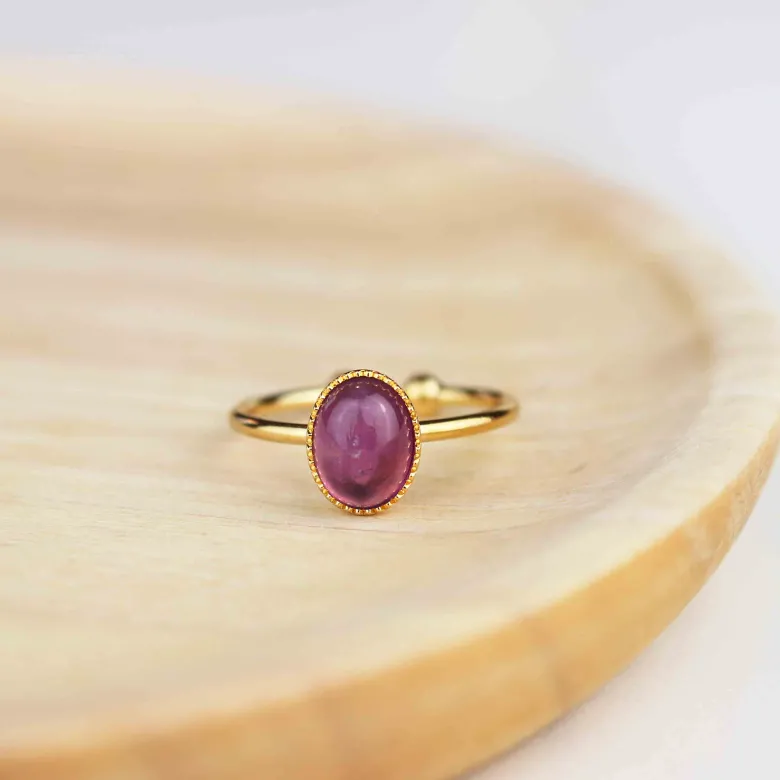 Bague améthyste ovale réglable plaqué or
