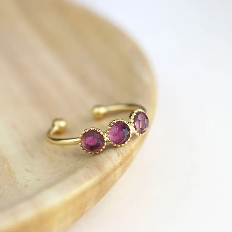 Bague améthyste réglable 3 pierres