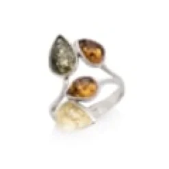 Bague argent ambre multi - taille 56 mm