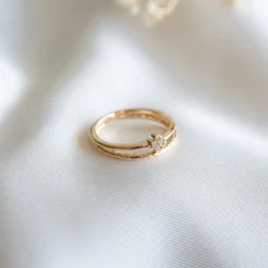 Bague fine double torsadée croix or