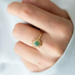 Bague or soleil pierre verte aventurine