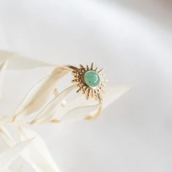 Bague or soleil pierre verte aventurine
