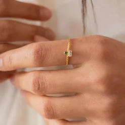Bague réglable doré bicolore vert blanc
