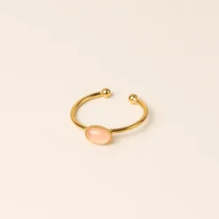 Bague réglable dorée - mini quartz rose
