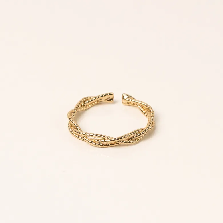 Bague réglable dorée tressée et torsadée