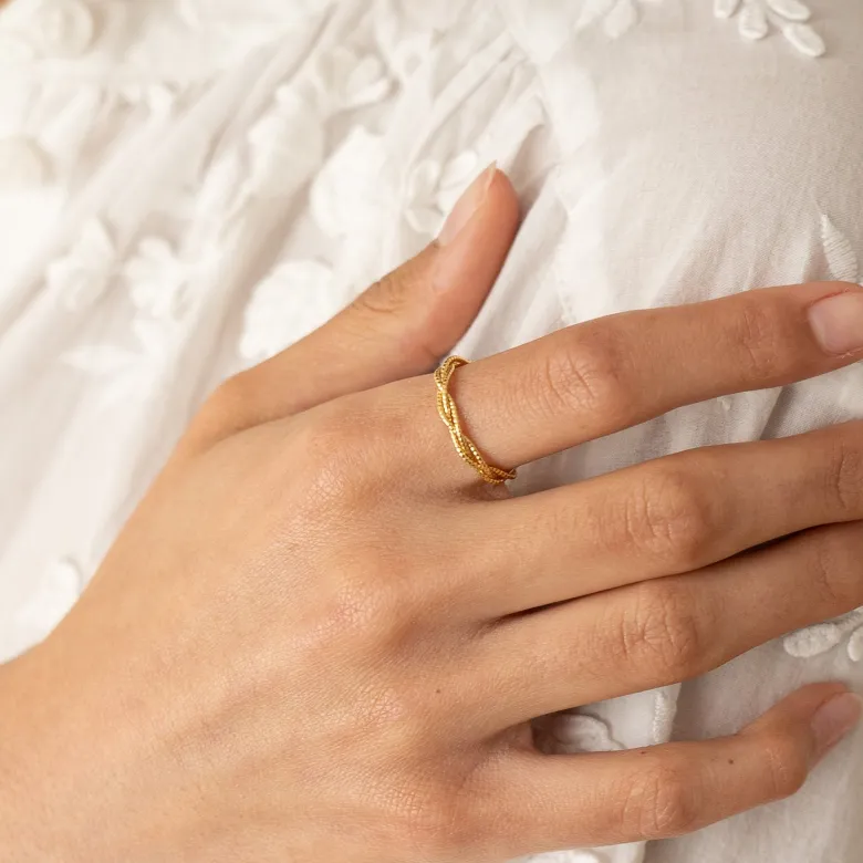 Bague réglable dorée tressée et torsadée