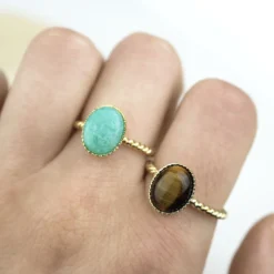 Bague torsadée ovale pierre d'amazonite