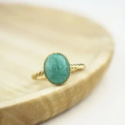 Bague torsadée ovale pierre d'amazonite