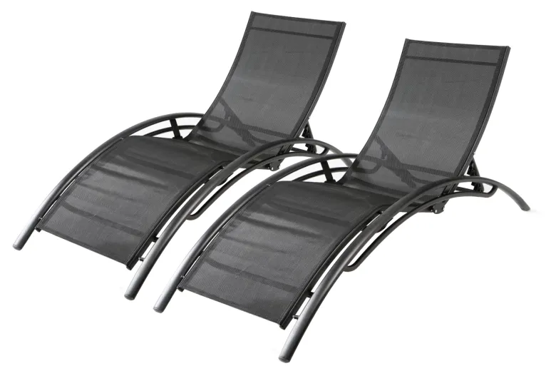 Bahia lot de 2 transats empilables et ajustables en alu noir